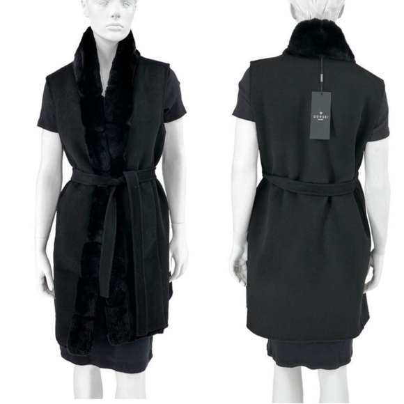 GORSKI Fur Reversible Rex Rabbit Vest with Wool Back and Belt NEW Size Small - Picture 9 of 11